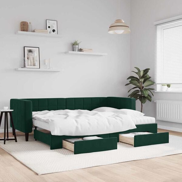 vidaXL Sof&aacute;-cama c/ gavet&atilde;o e gavetas 80x200cm veludo verde-escuro