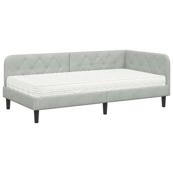 vidaXL Estrutura de Cama de Canto Cinzento-claro 90 x 190 cm Veludo