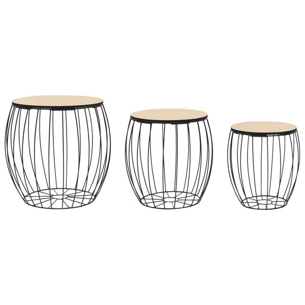 vidaXL Conjunto de mesas de centro 3 pcs contraplacado de &aacute;lamo/ferro