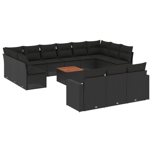 vidaXL 14 pcs conjunto de sof&aacute;s p/ jardim c/ almofad&otilde;es vime PE preto