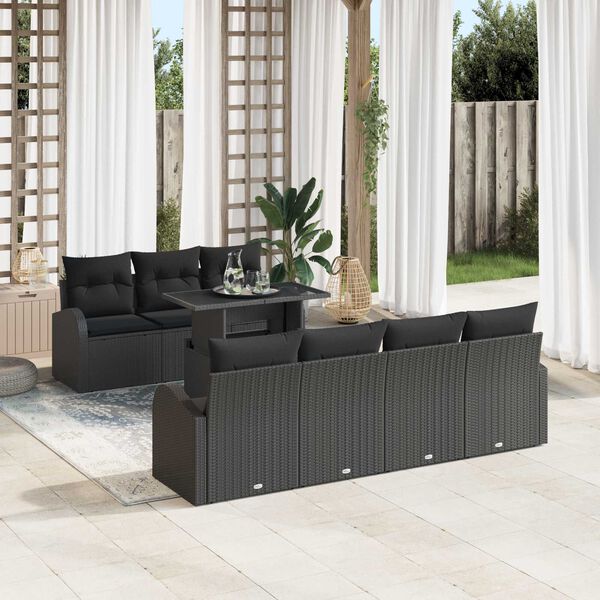 vidaXL Conjunto de Sof&aacute; de Jardim 8 pcs Preto Rattan Sint&eacute;tico