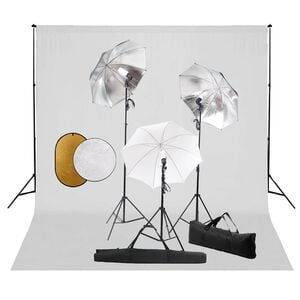 vidaXL Kit est&uacute;dio fotogr&aacute;fico com l&acirc;mpadas/sombrinhas/fundo/refletor