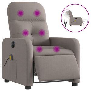 vidaXL Poltrona reclin&aacute;vel massagens el&eacute;trica tecido cinza-acastanhado