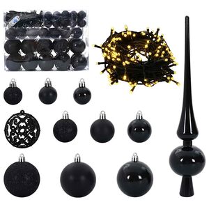 vidaXL Conjunto de Bolas de Natal com 150 LEDs 61 pcs Preto Plástico