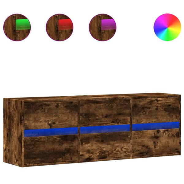 vidaXL Móvel de parede p/ TV c/ luzes LED 130x31x45 cm carvalho fumado