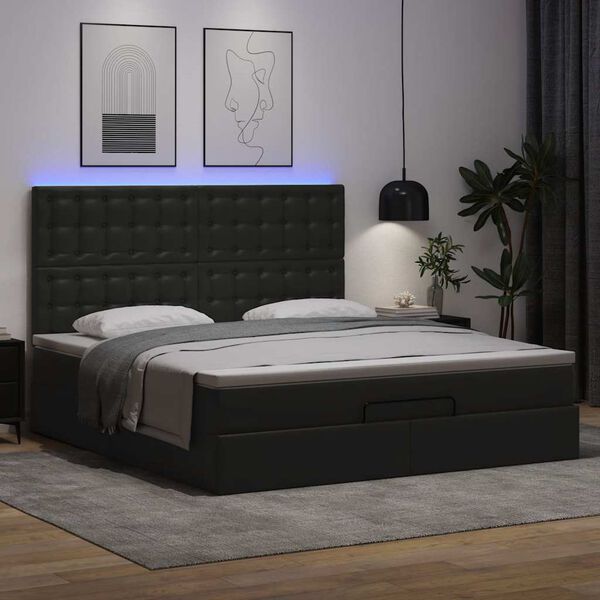 vidaXL Estrutura de cama otomana com colchão 180x200 cm preta