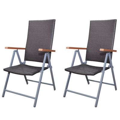 vidaXL Cadeiras de jardim reclináveis 2 pcs vime PE alumínio castanho