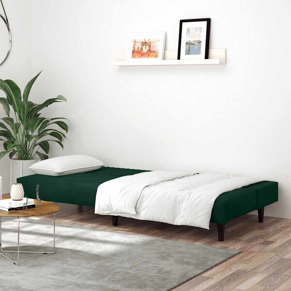 vidaXL Sof&aacute;-cama de 2 lugares veludo verde-escuro