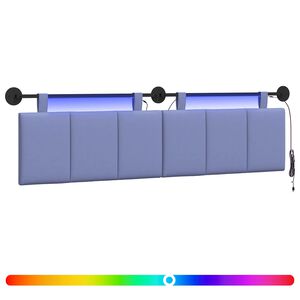 vidaXL Cabeceira suspensa Com luz LED Azul Jeans Tecido