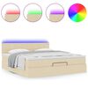vidaXL Cama Otomana com colch&atilde;o & LEDs 180x200cm tecido creme