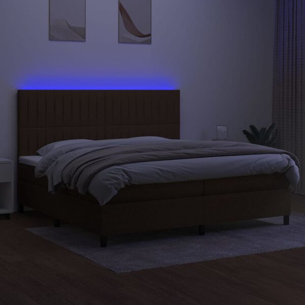 vidaXL Cama box spring c/ colch&atilde;o/LED 200x200cm tecido castanho-escuro