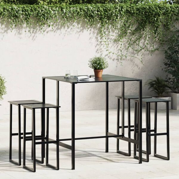 vidaXL Conjunto de bar para jardim 5 pcs a&ccedil;o revestido a p&oacute; preto