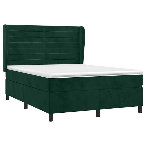 vidaXL Cama com molas/colch&atilde;o 140x200 cm veludo verde-escuro