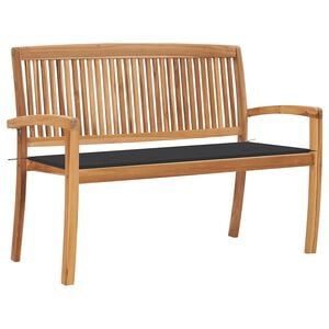 vidaXL Banco de jardim empilh&aacute;vel c/ almofad&atilde;o 128,5 cm teca maci&ccedil;a