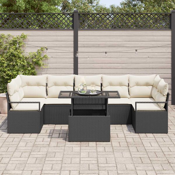 vidaXL Conjunto de Sof&aacute; de Jardim 8 pcs Preto Rattan Sint&eacute;tico