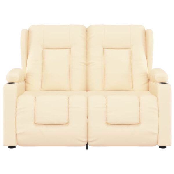 vidaXL Poltrona massagens 2 lug. reclin&aacute;vel sup. copo couro art. creme