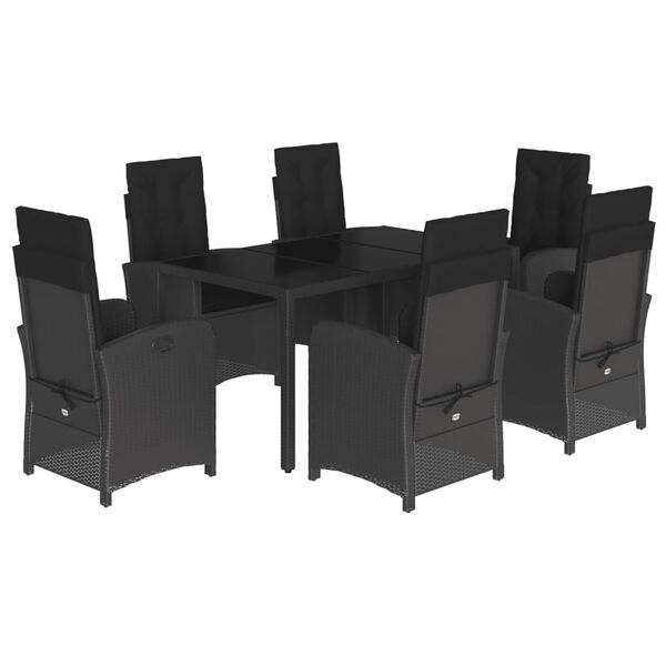 vidaXL 7 pcs conjunto de jantar p/ jardim c/ almofad&otilde;es vime PE preto
