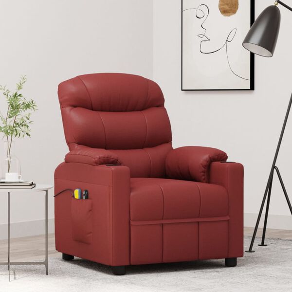 vidaXL Poltrona de massagens elétrica couro artificial vermelho tinto