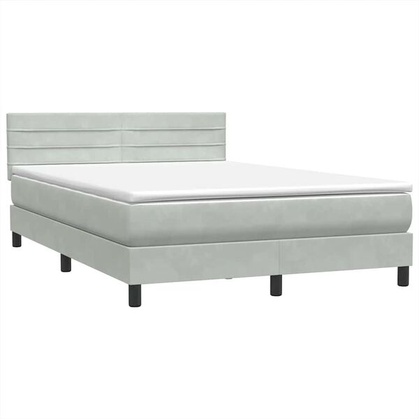 vidaXL Cama com molas/colch&atilde;o 160x210 cm veludo cinzento-claro