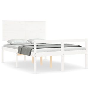 vidaXL Cama de casal para idosos c/ cabeceira madeira maci&ccedil;a branco