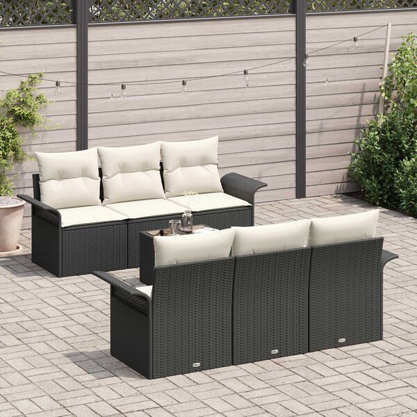 vidaXL Conjunto de Sof&aacute; de Jardim 7 pcs Preto e Creme vime PE