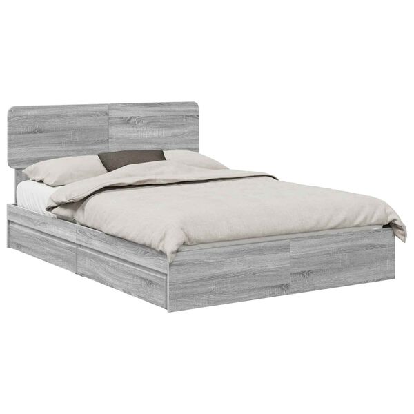 vidaXL Cama com Armazenamento com cabeceira Cinza Sonoma 150 x 200 cm