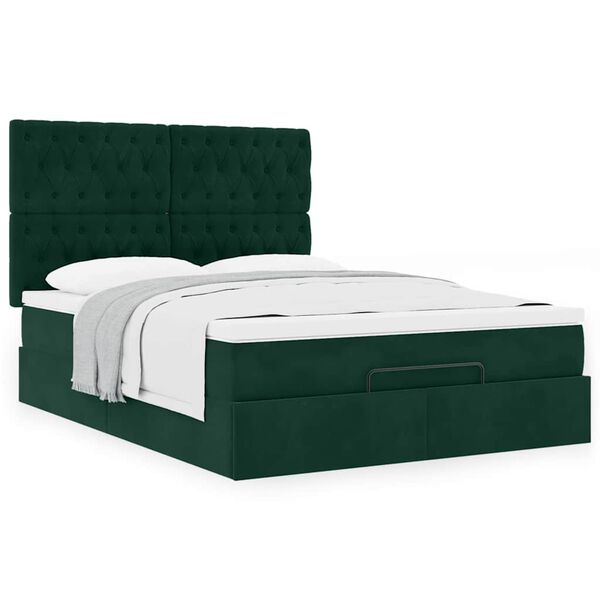 vidaXL Estrutura cama otomana colch&otilde;es 140x190 cm veludo verde escuro