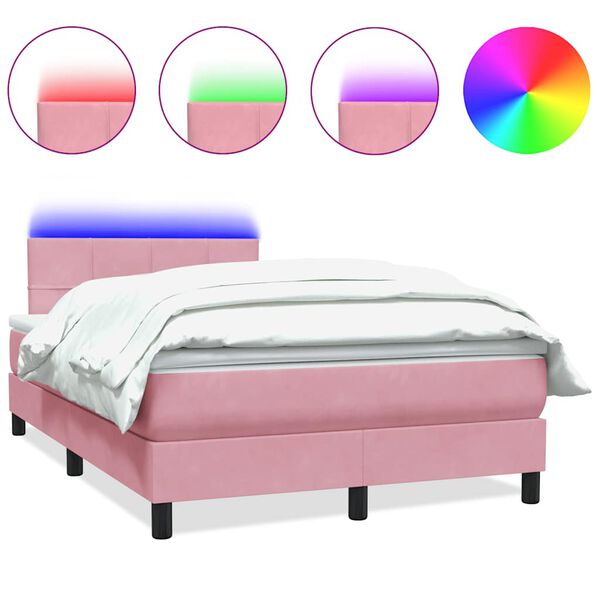 vidaXL Cama box spring c/ colch&atilde;o e LED 120x220 cm veludo rosa