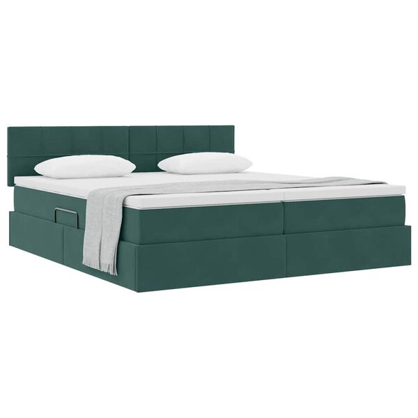 vidaXL Cama com Armazenamento com colch&atilde;o Verde Escuro 100 x 200 cm