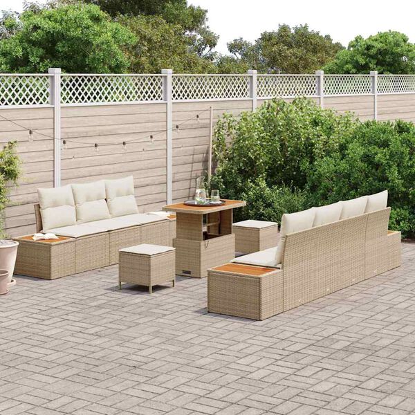 vidaXL Conjunto de Sof&aacute; de Jardim 10 pcs Bege Rattan Sint&eacute;tico