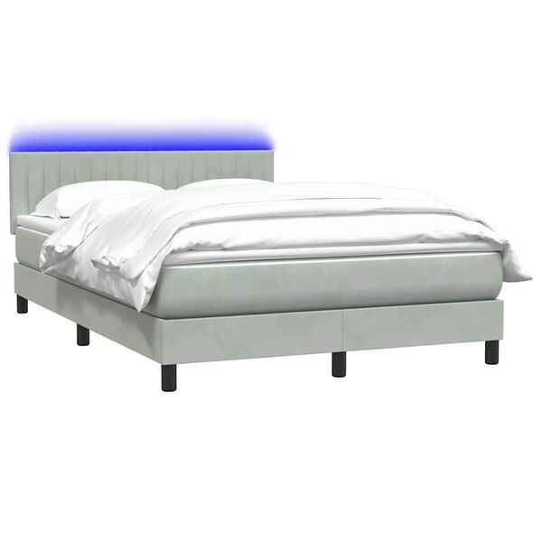 vidaXL Cama box spring c/ colch&atilde;o e LED 140x220 cm veludo cinzento-claro