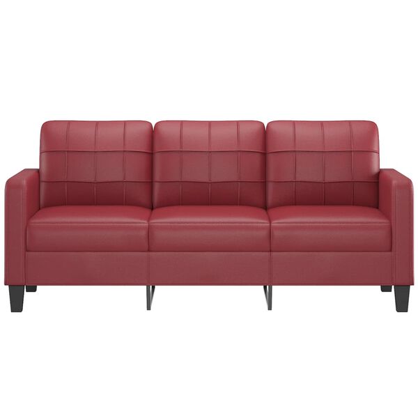 vidaXL Sofá de 3 lugares 180 cm couro artificial vermelho tinto