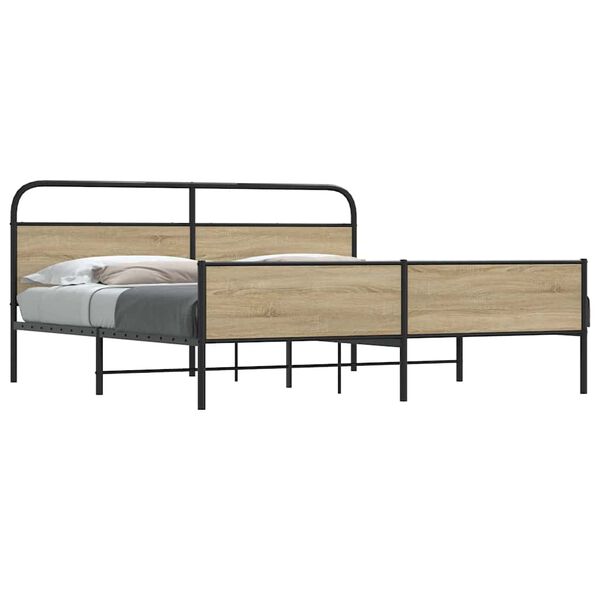 vidaXL Estrutura de cama sem colch&atilde;o 183x213cm metal carvalho fumado