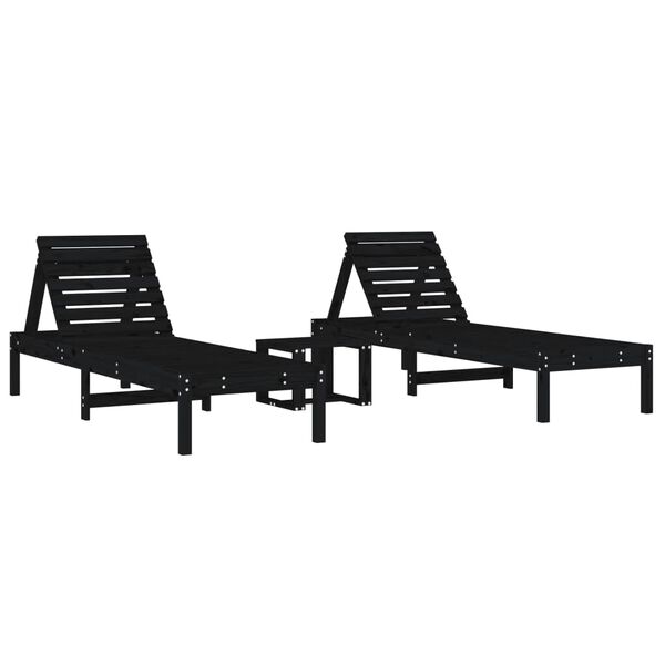 vidaXL Espregui&ccedil;adeiras 2 pcs com mesa preto madeira de pinho maci&ccedil;a