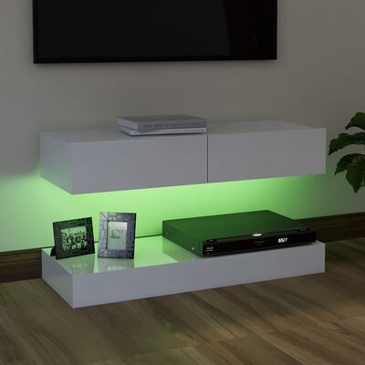 vidaXL Móvel de TV com luzes LED 90x35 cm branco brilhante