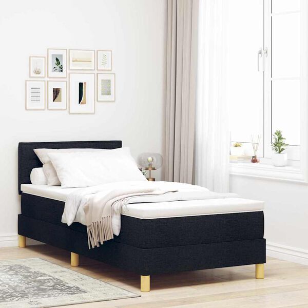 vidaXL Cama Box com colch&atilde;o com cabeceira Preto 80 x 200 cm tecido
