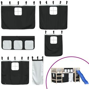 vidaXL Cortinas para cama elevada poli&eacute;ster branco e preto