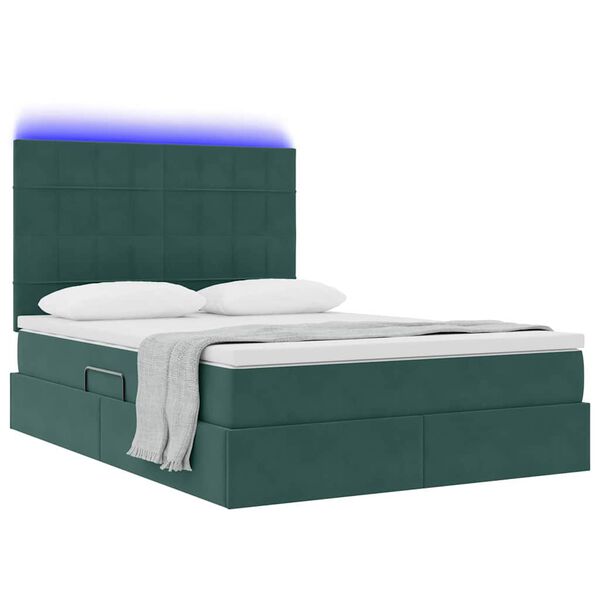 vidaXL Cama com arruma&ccedil;&atilde;o e LED Verde Escuro 140 x 200 cm Veludo