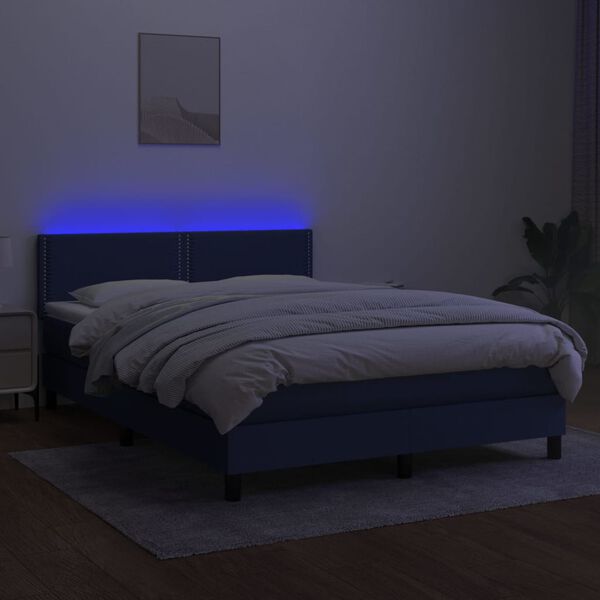 vidaXL Cama box spring c/ colch&atilde;o e LED 140x200 cm tecido azul