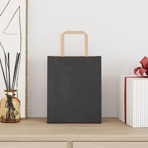 vidaXL Sacos de papel 250 unid com al&ccedil;as preto 18x8x22 cm