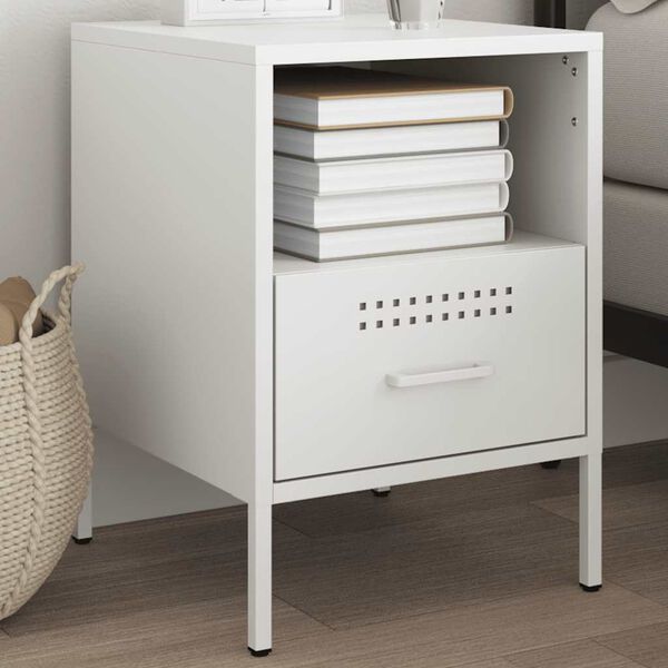 vidaXL Mesa de cabeceira 36x39x50,5 cm a&ccedil;o branco