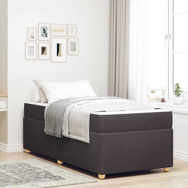 vidaXL Estrutura da Cama com colch&atilde;o Marrom Escuro 90 x 190 cm tecido