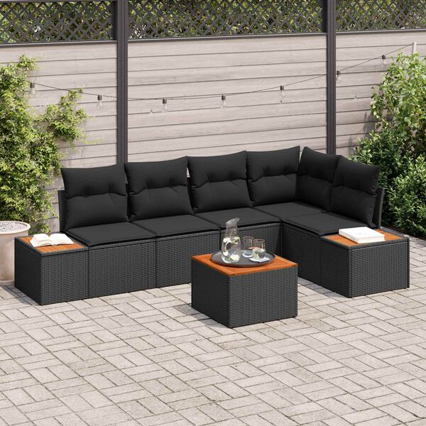 vidaXL Conjunto de Sof&aacute; de Jardim 6 pcs Preto Rattan Sint&eacute;tico