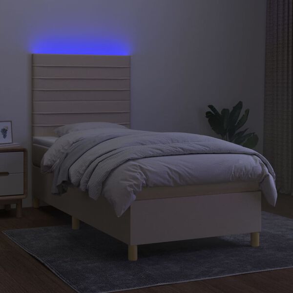 vidaXL Cama box spring c/ colch&atilde;o e LED 100x200 cm tecido cor creme