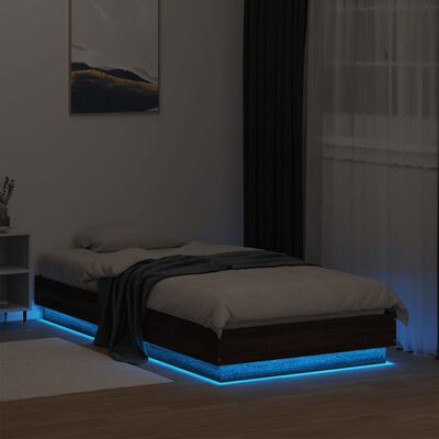 vidaXL Estrutura de cama com luzes LED 75x190 cm carvalho castanho