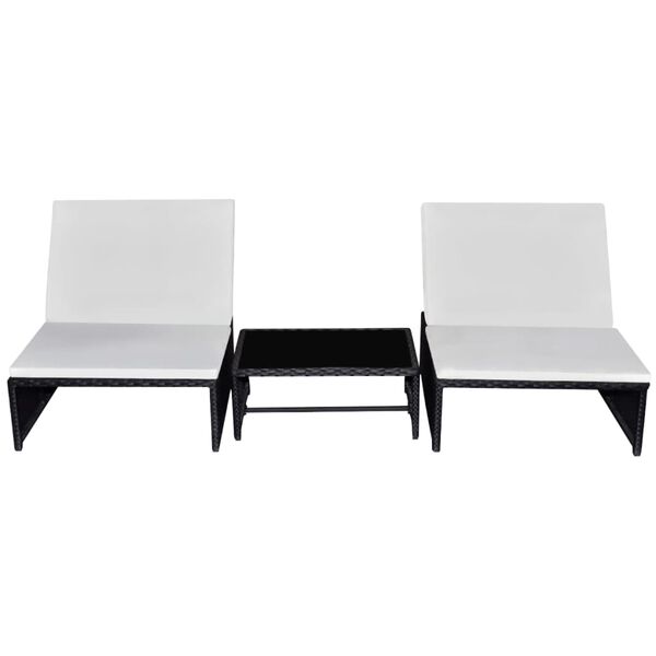 vidaXL Cadeiras jardim reclin&aacute;veis 2 pcs com mesa vime PE preto