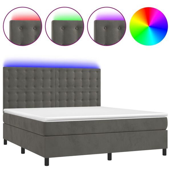 vidaXL Cama box spring c/ colch&atilde;o/LED 160x200cm veludo cinzento-escuro