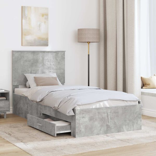 vidaXL Estrutura da Cama com gaveta Cinza Concreto e Prata 75 x 190 cm