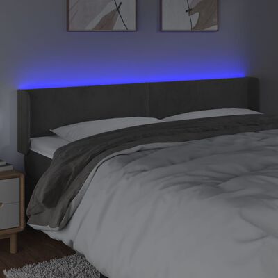 vidaXL Cabeceira cama c/ luzes LED veludo 183x16x78/88cm cinza-escuro