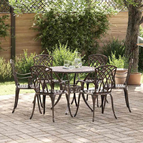 vidaXL Conjunto de Jantar para Jardim 7 pcs Bronze 90 x 90 x 75 cm